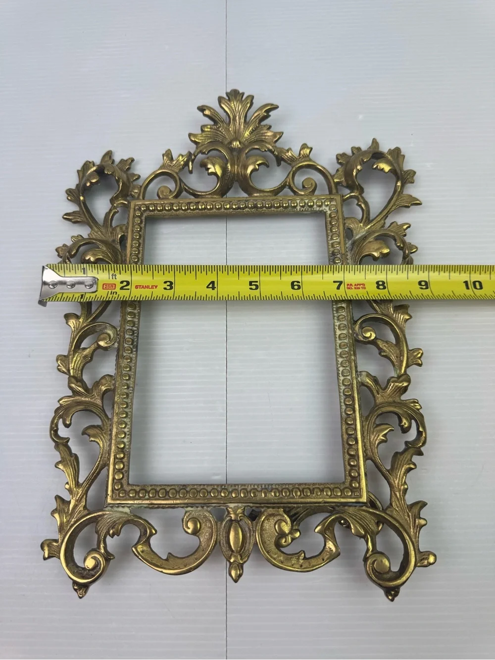 Vintage Cast Brass Picture Frame Rococo Baroque Scrollwork Tabletop Easel Back